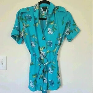WORTHINGTON blue and yellow xs shirt snacked waist with tie floral jcpenny
